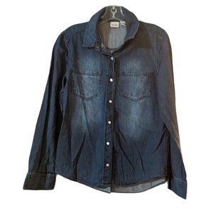 Mudd - love, peace, happiness - Denim Long Sleeve Snap Front Shirt - Size M
